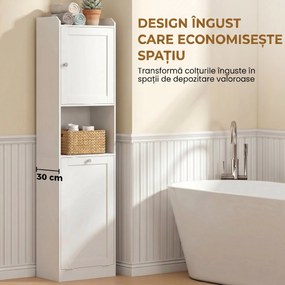 HOMCOM Coloană Baie cu Coș Rabatabil, Dulap Îngust cu Rafturi, Alb | Aosom Romania