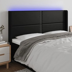 3124016 vidaXL Tăblie de pat cu LED, negru, 203x16x118/128 cm, piele ecologică