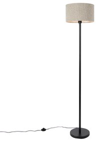 Lampa de podea neagra cu abajur boucle taupe 35 cm - Simplo