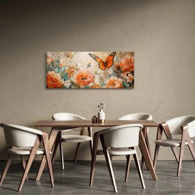 Tablou - Fluture și flori, pictură în ulei (120x50 cm)