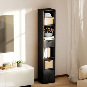 HOMCOM Bibliotecă cu 4 Rafturi Deschise, Dulap și Sertar, 30x24x158 cm, Negru | Aosom Romania