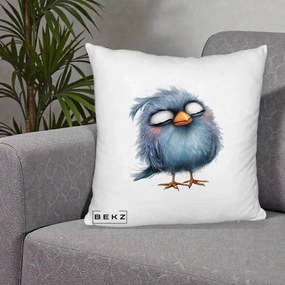 Perna Decorativa Pui Pufos Albastru Adormit, 40x40 cm, Alb Pufos, Husa Detasabila, Perna Inclusa, BEKZ®
