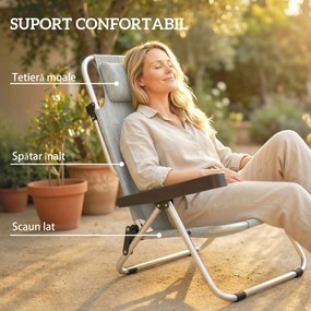 Set Outsunny 2 Șezlonguri Pliabile și Reclinabile pe 4 Poziții cu Suport pentru Cap, din Aluminiu, 62x61x80 cm, Gri | Aosom Romania