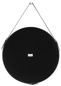 Oglinda rotunda neagra cu maner din piele ESHA Diametrul oglinzii: 50 cm