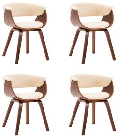 vidaXL Scaune bucătărie, 4 buc, crem, lemn curbat și piele ecologică