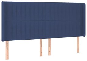 3119846 vidaXL Tăblie de pat cu aripioare, albastru, 203x16x118/128 cm, textil