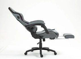 RESIGILAT- Scaun gaming, Masaj 7 puncte, Sistem iluminare banda LED RGB, Boxe Bluetooth, funcție șezlong, 90-155 grade, suport picioare, Textil, Gri/Negru
