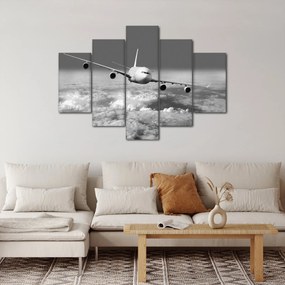 Tablou - Avion în nori, alb și negru (150x105 cm)