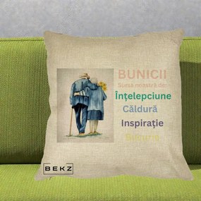 Cadou pentru Bunici - Perna Personalizata Bunicii Sursa Intelepciune Caldura Acuarela, 40x40 cm, Crem, Husa Detasabila, Perna Inclusa, BEKZ®