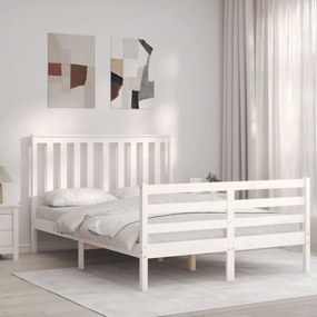 3194222 vidaXL Cadru de pat cu tăblie, dublu, alb, lemn masiv