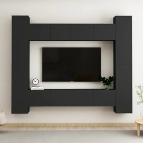 vidaXL Set dulapuri TV, 8 piese, negru, lemn prelucrat