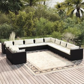 3102527 vidaXL Set mobilier de grădină cu perne, 11 piese, negru, poliratan