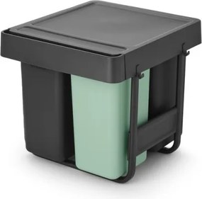 Cos colectare selectiva Brabantia Sort&Go 1008864, 2x10 L+20 L, Materiale ecologice, Economie de spatiu, Gri închis/Verde
