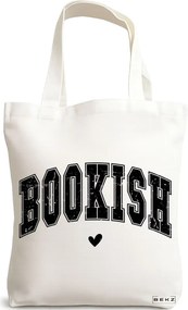 Sacosa de Panza pentru Cumparaturi, Geanta Tote, model Bookish 38 x 34.5 cm, Alba, BEKZ®