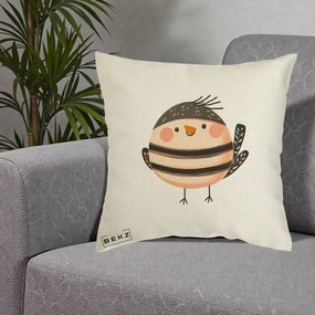 Perna Decorativa Pui Kawaii Bej-Negru Dungat, 40x40 cm, Ecru, Husa Detasabila, Perna Inclusa, BEKZ®
