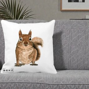 Perna Decorativa Veverita Acuarela, 40x40 cm, Alba Mata, Husa Detasabila, Perna Inclusa, BEKZ®