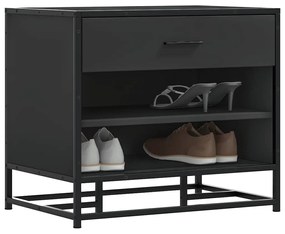 vidaXL Bancă de pantofi neagră 60x40x53,5 cm lemn și metal prelucrat