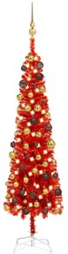 Set pom de Craciun subtire cu LED-uri si globuri, rosu, 150 cm 1, Rosu si auriu, 150 cm