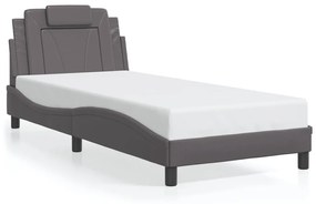 3208071 vidaXL Cadru de pat cu tăblie, gri, 90x200 cm, piele ecologică