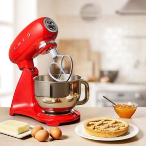 Mixer planetar SMEG SMF03RDEU, 800 W, 4,8 l, 10 viteze, Functie de pornire treptata, Rosu