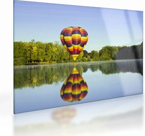 Tablou pe sticlă cu balon cu aer cald pe un lac (70x50 cm)