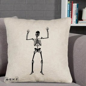 Perna Decorativa Halloween Schelet Dansator, 40x40 cm, Bej Canapea, Husa Detasabila, Perna Inclusa, BEKZ®