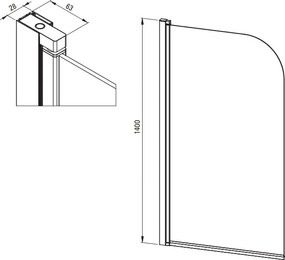 Paravan pentru cadă finisaj crom 80x140 cm KTJ_076P
