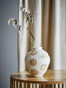 Vază din ceramică, natur, formă rotunjită, dungi verticale texturate, glazură reactivă, 20,5 x 17 cm, „Byron”