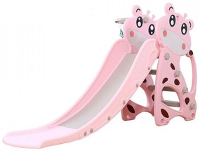 Tobogan Pentru Copii NOVOKIDS™ Giraffe, Pentru Interior si Exterior, 185 centimetri panta alunecare, Maxim 50 Kg, Cos de baschet inclus, Girafa, Roz