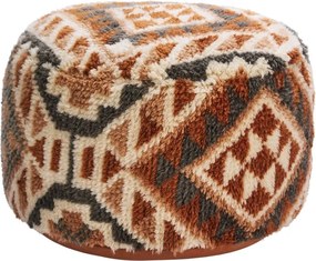 Pouf din lână țesut manual cu model kilim, D55×H30 cm, „Dhara"