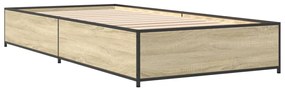 845112 vidaXL Cadru de pat, stejar sonoma, 90x200 cm, lemn prelucrat și metal