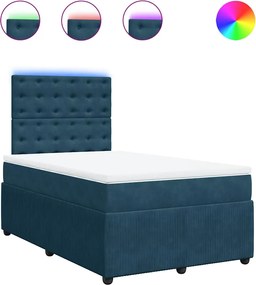 vidaXL Pat box spring cu saltea, albastru, 120x190 cm, catifea