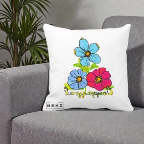 Perna Decorativa Trei Flori Grafice Pop Art, 40x40 cm, Alba Mata, Husa Detasabila, Perna Inclusa, BEKZ®