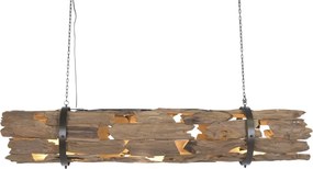 Lustră suspendată din rădăcină de tec reciclat și metal, maro, cu 3 brațe, finisaj natural, 33 x 180 x 33 cm, „Noyon”
