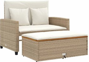 vidaXL Canapea de grădină, 2 locuri, bej, poliratan & lemn de acacia