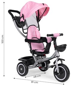 Triciclu triciclu cu scaun pivotant și parasolar pliabil 2in1 roz