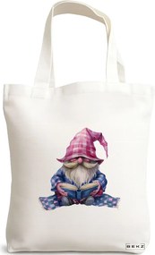 Sacosa de Panza pentru Cumparaturi, Geanta Tote, model The Bookish Gnome 12 38 x 34.5 cm, Alba, BEKZ®