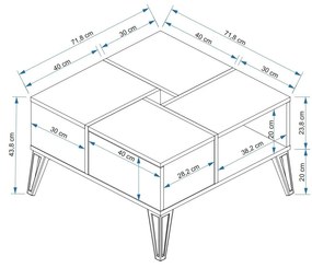 Masă de cafea Nicholas (Negru + Nuc + Alb). 1089610