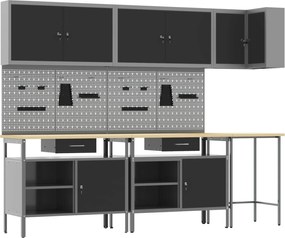vidaXL Set de dulapuri de lucru cu sertar cu raft 10 pcs Negru și Gri