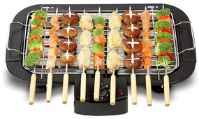 Gratar electric Royalty Line RL-SBGT2000, 2000W, 38x28 cm, Suport pliabil, 200°C, Termostat, Tava de scurgere, Negru