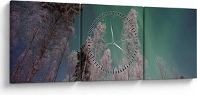 Tablou cu aurora borealis deasupra pomilor înghețați (cu ceas) (90x30 cm)