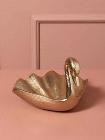Bol decorativ din aluminiu, auriu, model lebădă cu aripi în valuri, finisaj lucios, 13 x 20 x 18 cm, „Cygne”