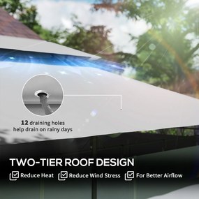 Outsunny Pavilion de Grădină cu Acoperiș Dublu, 397x297x265 cm, Alb Crem | Aosom Romania