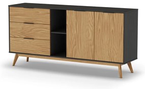 Comodă negru/natural joasă din lemn de pin 165x80 cm Lavis – Marckeric