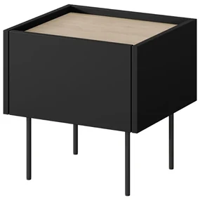 Măsuță de noptieră cu sertar Desin 45 cm 1S - negru mat / Stejar nagano