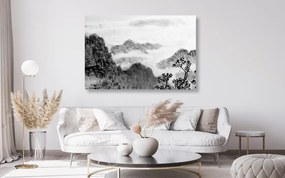 Tablou pictură tradițională chineză ale peisajului în design alb-negru - 90x60