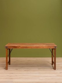 Masă pliabilă din lemn reciclat și metal, cu blat patinat și picioare pliabile, natur, finisaj satinat, 165×76×76 cm, „Marolles"