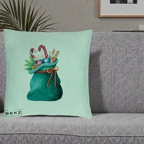Perna Decorativa Saculet Cadouri Mos Craciun Acuarela Verde, 40x40 cm, Verde Menta, Husa Detasabila, Perna Inclusa, BEKZ®