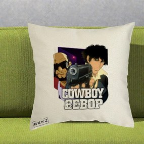 Perna Personalizata Cowboy Bebop Spike si Jet Poster, 40x40 cm, Ecru, Husa Detasabila, Perna Inclusa, BEKZ®