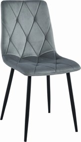 OFERTA Scaun de masa gri de catifea LIBRA cu picioare negre II. calitate